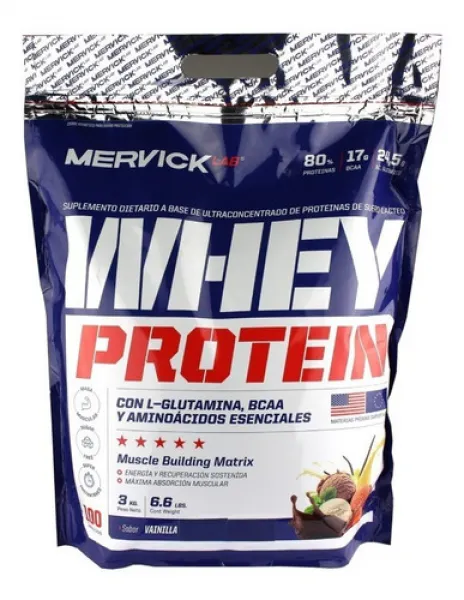 Ver más sobre Suplementos Proteina Mervick WHEY PROTEIN x 3 kg, Argentina