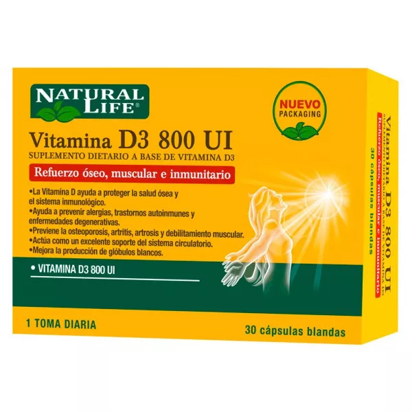 Ver más sobre Suplementos Vitaminas Natural Life Vitamina D3 800 UI x 30 caps, Argentina