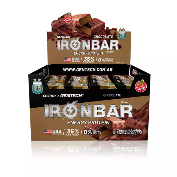 Barras de Proteinas Gentech Iron Bar x 20 barras 46 grs Chocolate