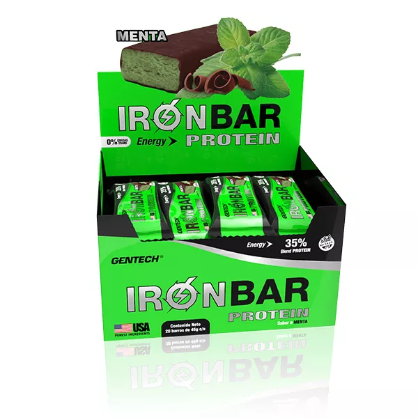 Barras de Proteinas Gentech Iron Bar x 20 barras 46 grs Menta