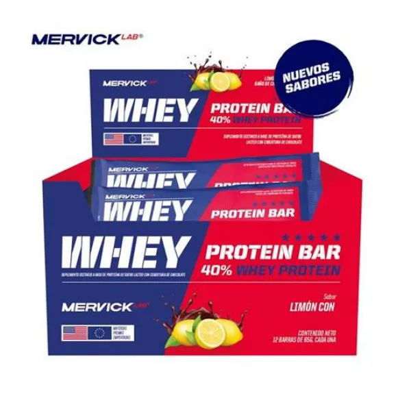 Barras de Proteina Mervick Whey Protein Bar x 12 unidades Limon