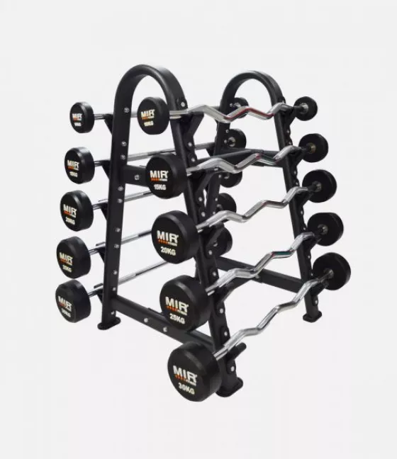 SET de 5 barras RECTAS y 5 barras EZ Engomadas + Rack | Musculación | Barras